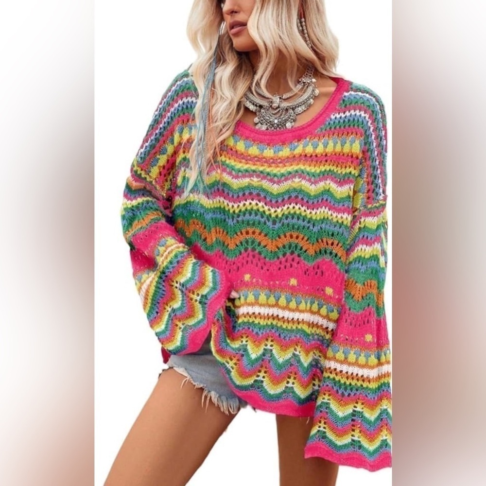 NWOT Boho Crochet Multi-Color Sweaters - Picture 5 of 5